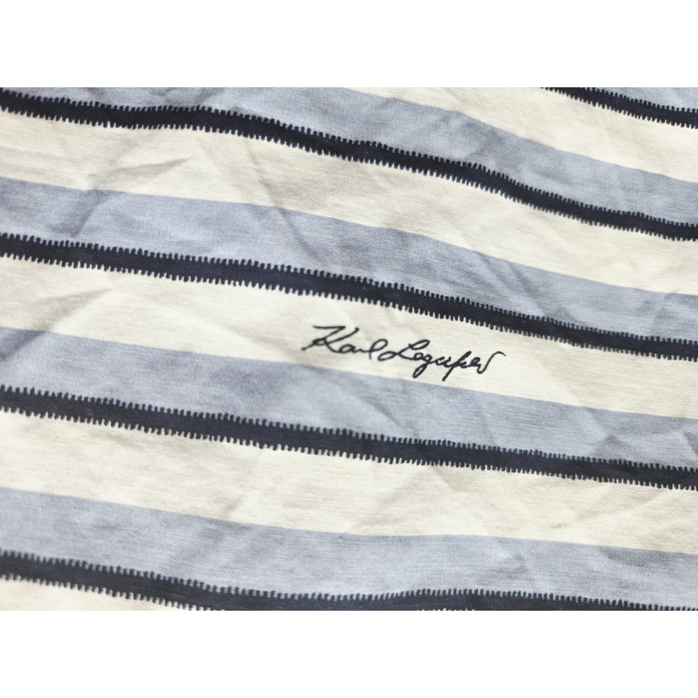 Karl Lagerfeld Paris Medium Pearl Snap Shirt‎ Blue White Striped Short Sleeve - Picture 7 of 7